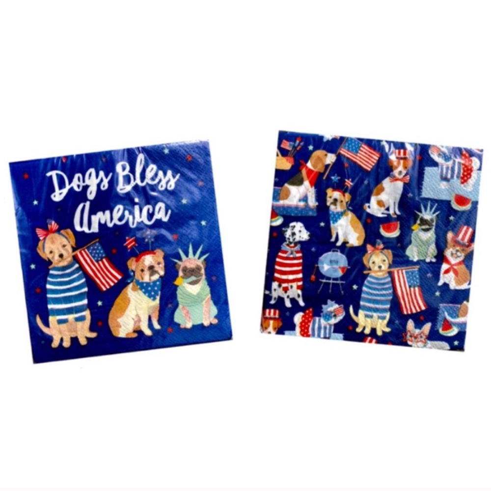 Clementine Paper Two Individual 4th of July Dogs Bless America Decoupage Napkins
